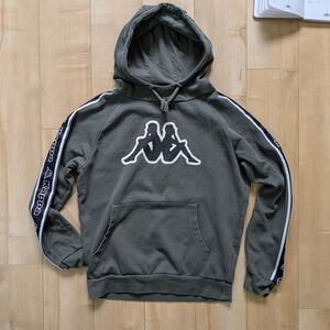 Kappa Vintage 00s Men's Olive Green Hooded Sweatshirt with Black Sleeve Comfy